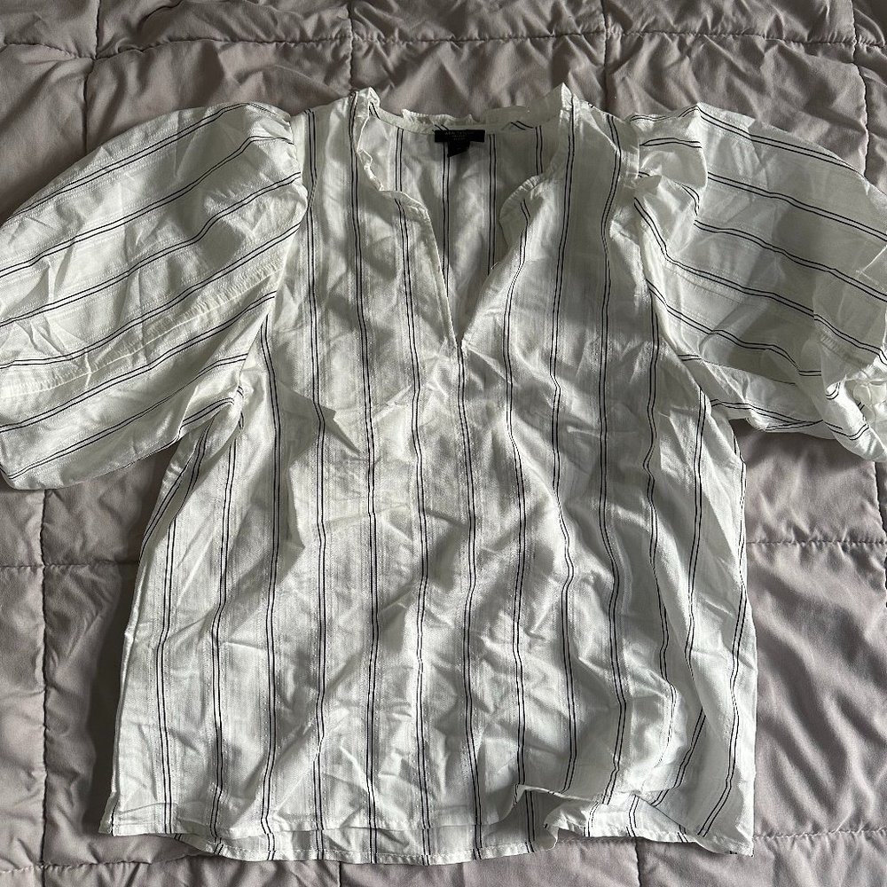 Ann Taylor Puff Sleeve White Blouse